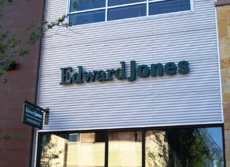 Edward Jones financial services monument sign with stone base